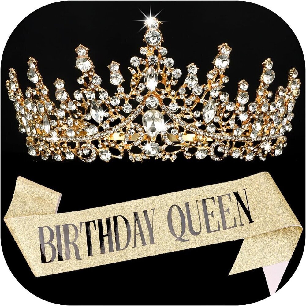 Birthday Queen Sash and Rhinestone Tiara Set Party Decorations for Women and Gir